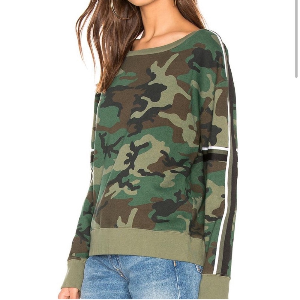 Sanctuary Camo Striped Trim Sweatshirt